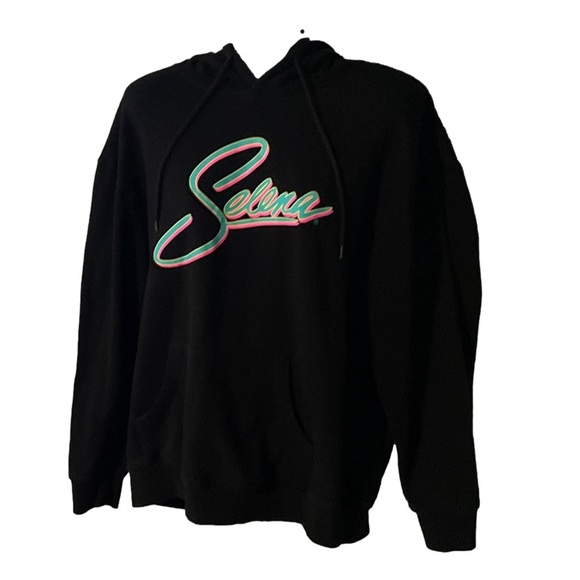 NWOT Large Selena black long sleeve graphic hooded sweater w/kangaroo pockets - Picture 5 of 15